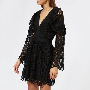 Self-Portrait V Neck Crochet Mini Dress Black Size US 4/ UK 8 Knit